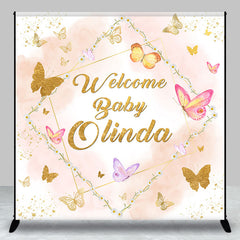 Lofaris Pink Gold Butterfly Custom Name Baby Shower Backdrop