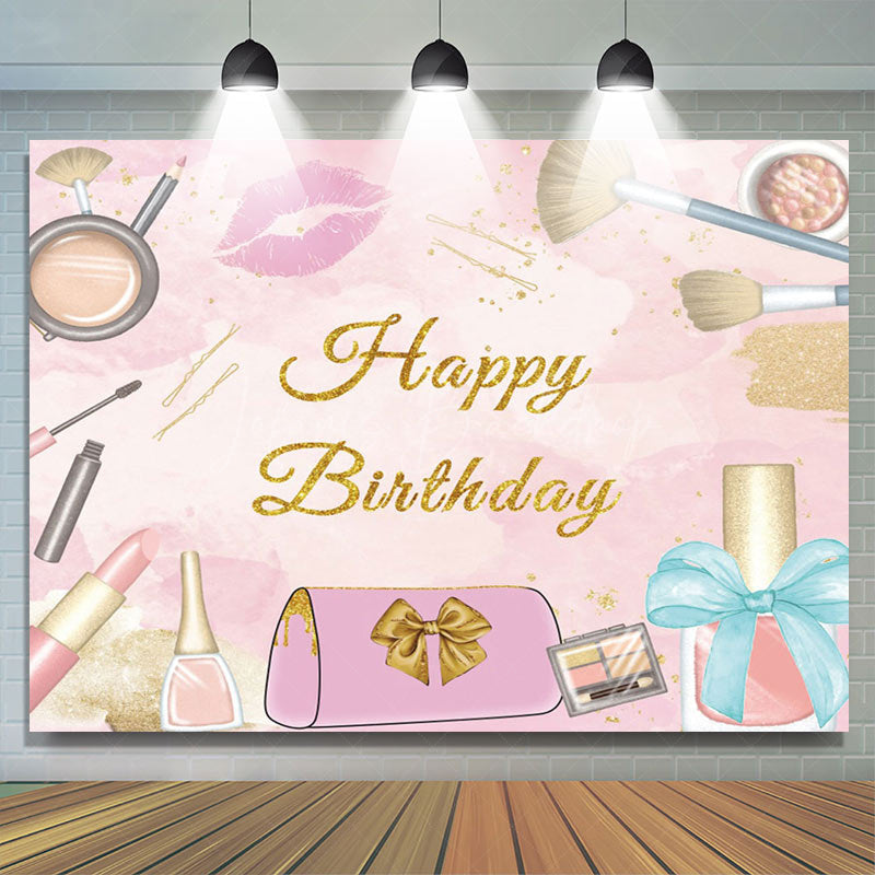 Lofaris Pink Gold Glitter Girls Cosmetics Birthday Backdrop