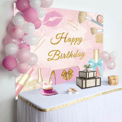 Lofaris Pink Gold Glitter Girls Cosmetics Birthday Backdrop