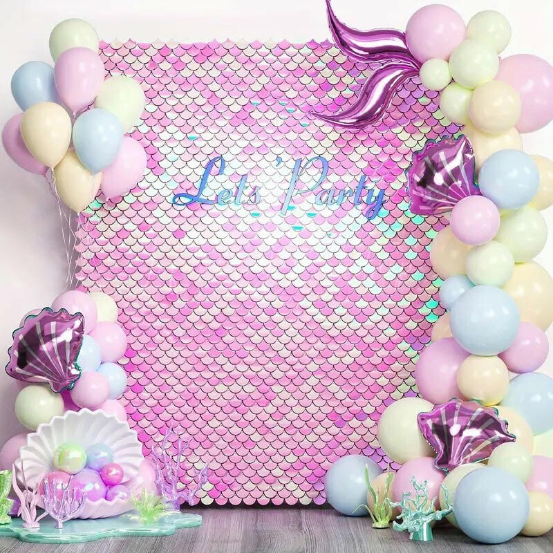 Lofaris Pink Gradient Mermaid Scale Sequin Shimmer Wall Panels