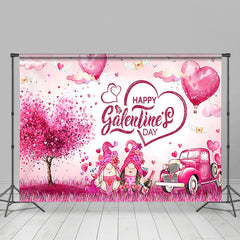 Lofaris Pink Hearts Gnome Car Happy Galentines Day Backdrop