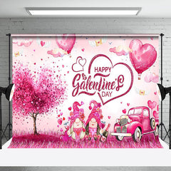 Lofaris Pink Hearts Gnome Car Happy Galentines Day Backdrop