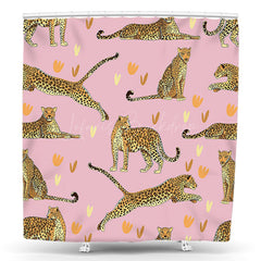 Lofaris Pink Hearts Leopard Print Animals Shower Curtain