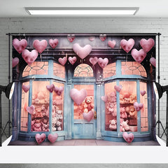 Lofaris Pink Hearts Teddy Bear Store Valentines Day Backdrop