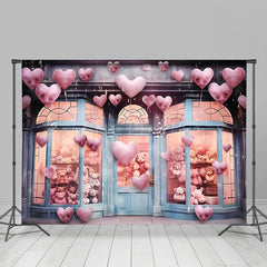 Lofaris Pink Hearts Teddy Bear Store Valentines Day Backdrop