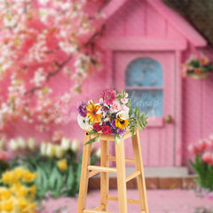 Lofaris Pink House Colorful Natural Floral Spring Backdrop