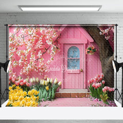 Lofaris Pink House Colorful Natural Floral Spring Backdrop