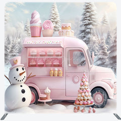 Lofaris Pink Ice Cream Car Snowman Pillow Case Backdrop