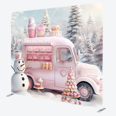 Lofaris Pink Ice Cream Car Snowman Pillow Case Backdrop