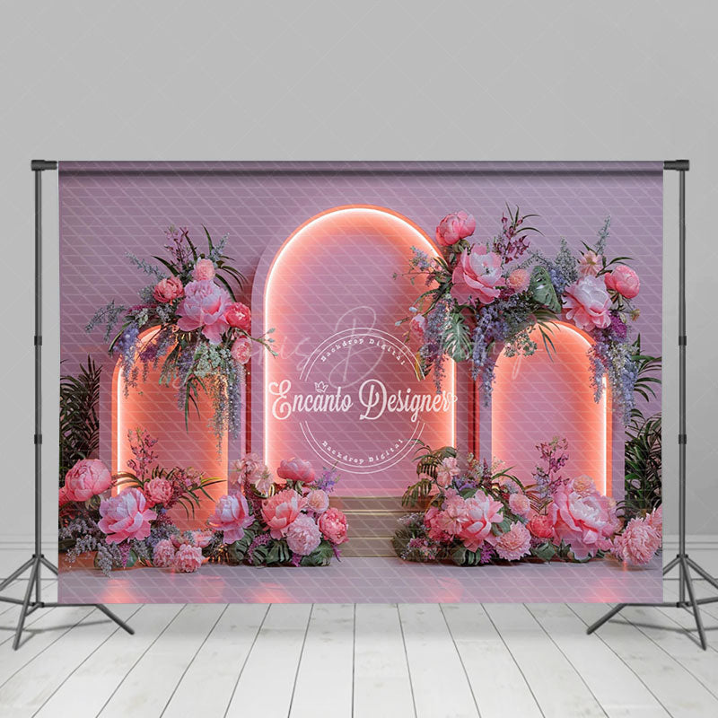 Lofaris Pink Light Arch Wall Romantic Floral Wedding Backdrop