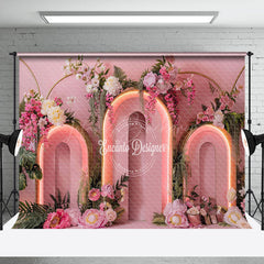 Lofaris Pink Lighted Arch Greenery Floral Wedding Backdrop