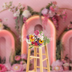 Lofaris Pink Lighted Arch Greenery Floral Wedding Backdrop