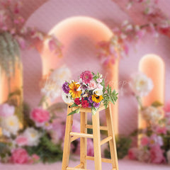 Lofaris Pink Lighted Arch Plant Floral Wedding Photo Backdrop