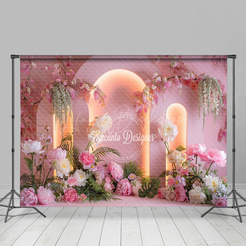 Lofaris Pink Lighted Arch Plant Floral Wedding Photo Backdrop