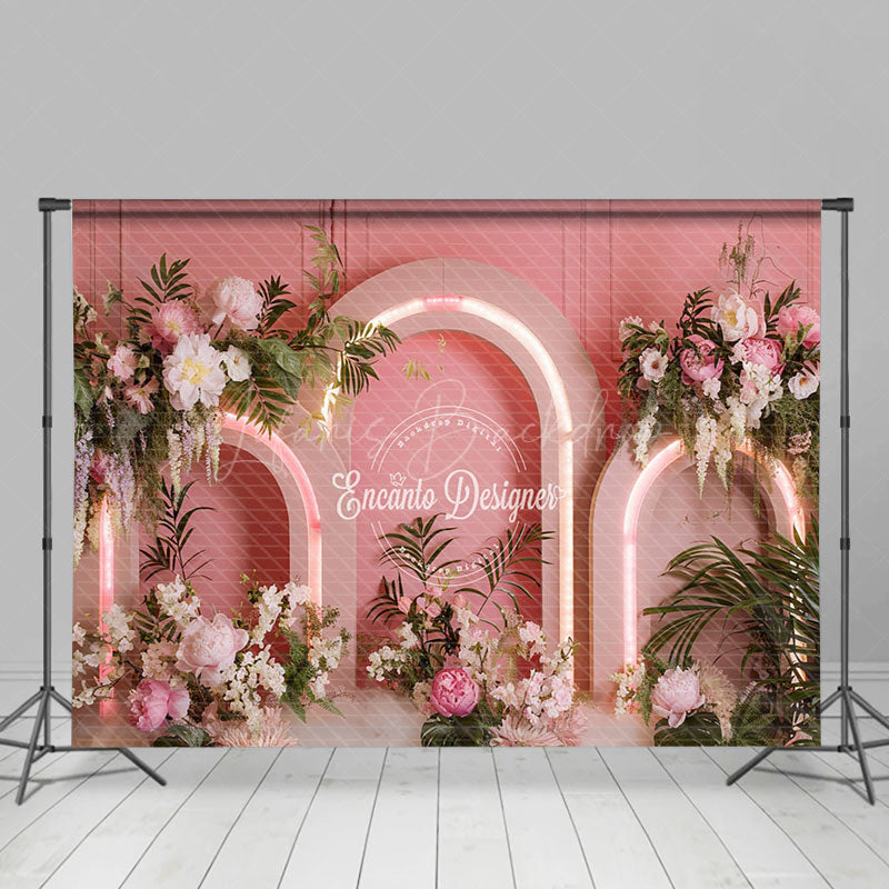 Lofaris Pink Lighted Arch Wall Plant Floral Wedding Backdrop