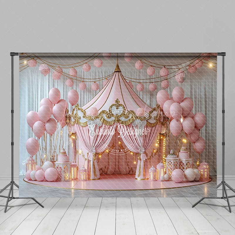 Lofaris Pink Lighted Circus Tent Balloons Cake Smash Backdrop