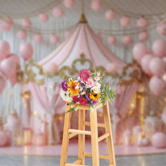 Lofaris Pink Lighted Circus Tent Balloons Cake Smash Backdrop