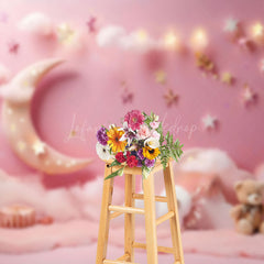 Lofaris Pink Lighted Star Wall Moon Night Cake Smash Backdrop