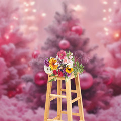 Lofaris Pink Lighted Xmas Tree Bells Christmas Vibe Backdrop