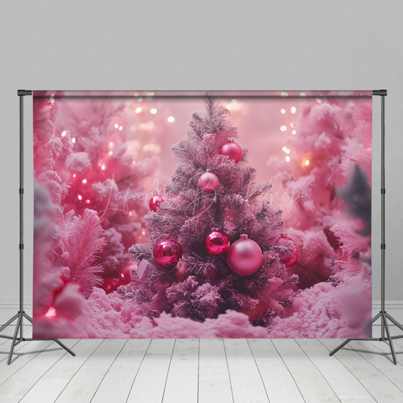 Lofaris Pink Lighted Xmas Tree Bells Christmas Vibe Backdrop