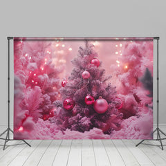 Lofaris Pink Lighted Xmas Tree Bells Christmas Vibe Backdrop