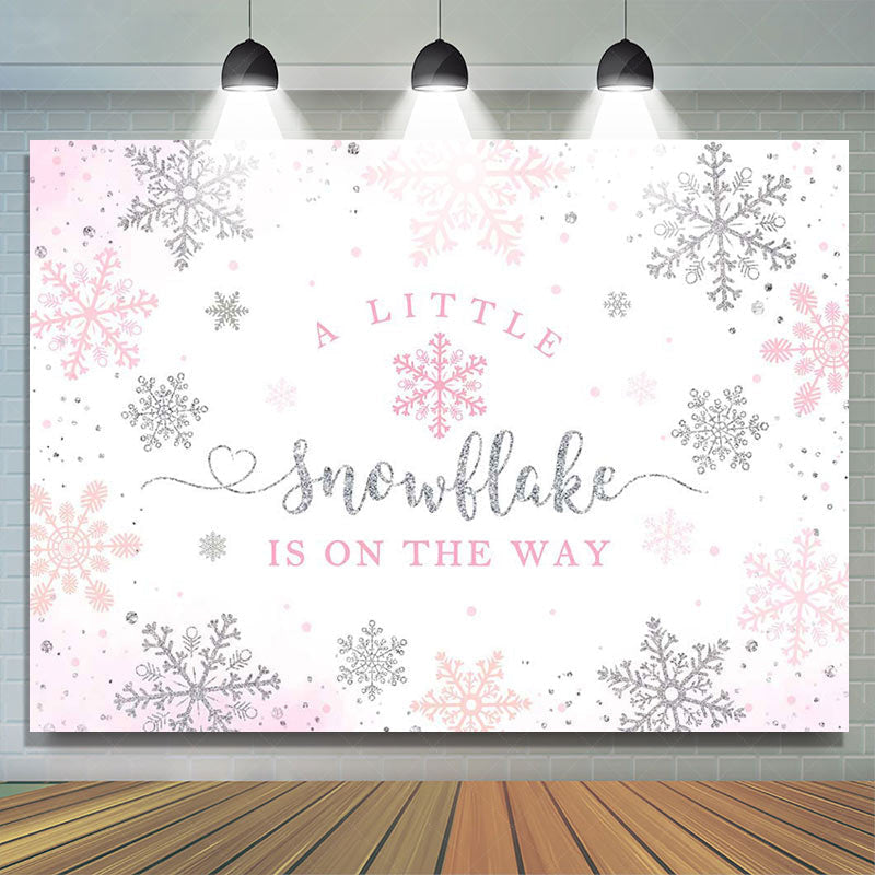 Lofaris Pink Little Snowflake Winter Baby Shower Backdrop