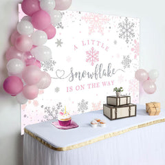 Lofaris Pink Little Snowflake Winter Baby Shower Backdrop