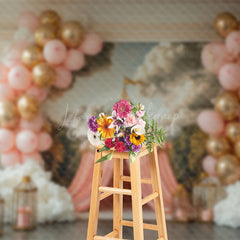 Lofaris Pink Luxury Tent Mural Balloons Cake Smash Backdrop