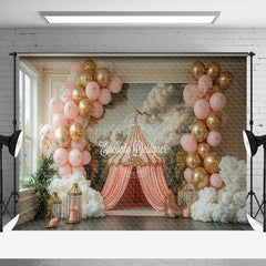 Lofaris Pink Luxury Tent Mural Balloons Cake Smash Backdrop