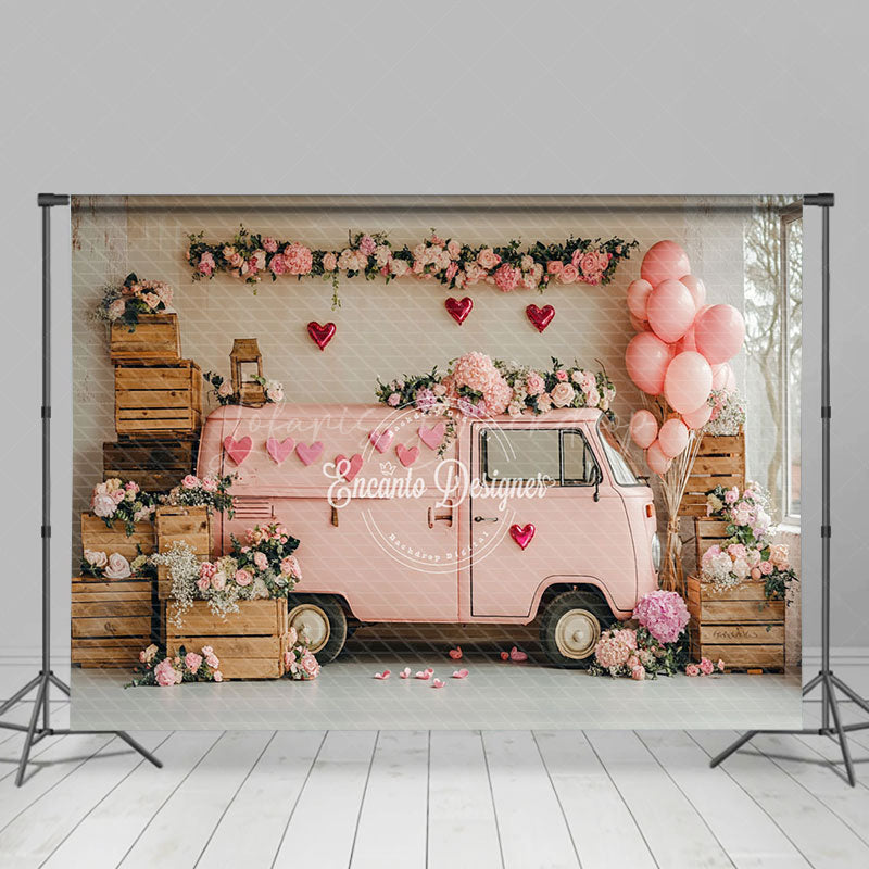 Lofaris Pink Motorhome Romantic Floral Valentines Day Backdrop