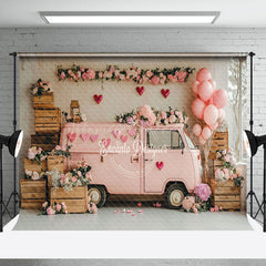 Lofaris Pink Motorhome Romantic Floral Valentines Day Backdrop