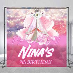 Lofaris Pink Pajamas All Day Custom 7th Birthday Backdrop