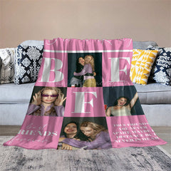 Lofaris Pink Plaid Best Friends Custom Name Photo Blanket