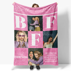 Lofaris Pink Plaid Best Friends Custom Name Photo Blanket