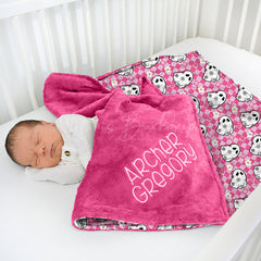 Lofaris Pink Plaid Boo Flower Minky Baby Blanket For Girls