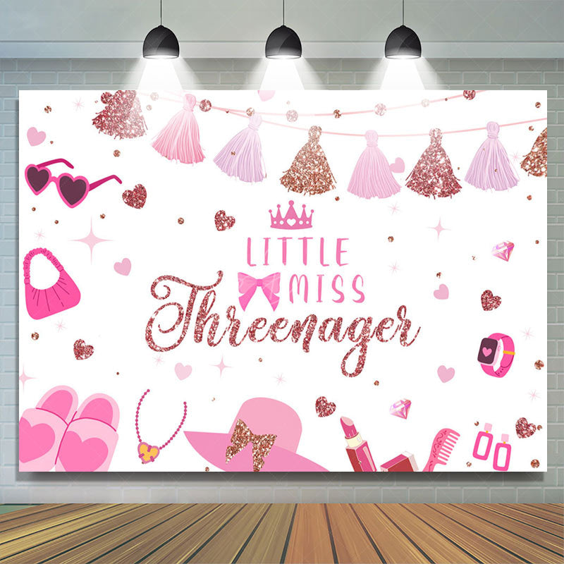 Lofaris Pink Princess Dress Miss Threenager Birthday Backdrop