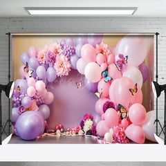 Lofaris Pink Purple Balloons Butterfly Cake Smash Backdrop