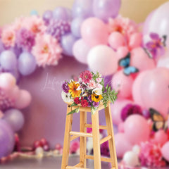 Lofaris Pink Purple Balloons Butterfly Cake Smash Backdrop