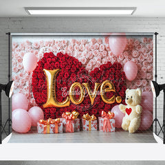 Lofaris Pink Red Rose Love Teddy Bear Gift Romantic Backdrop