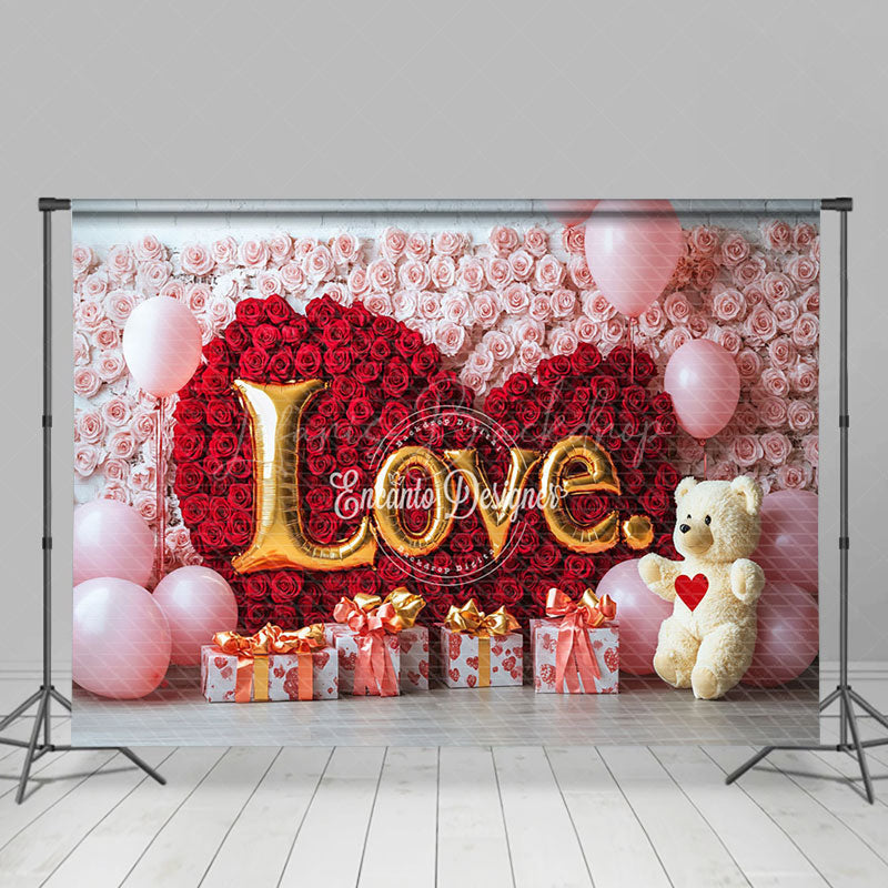 Lofaris Pink Red Rose Love Teddy Bear Gift Romantic Backdrop