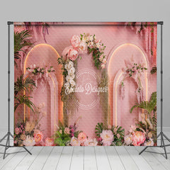 Lofaris Pink Romantic Arch Floral Wedding Room Set Backdrop