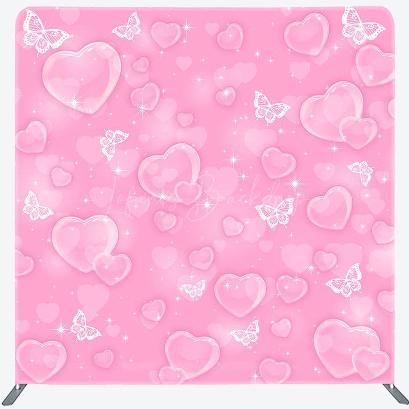 Lofaris Pink Romantic Heart Bubbles Square Tension Backdrop