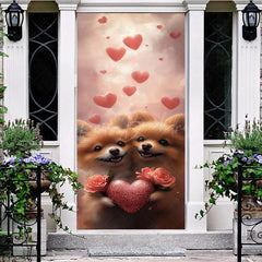 Lofaris Pink Romantic Hearts Dogs Valentines Day Door Cover