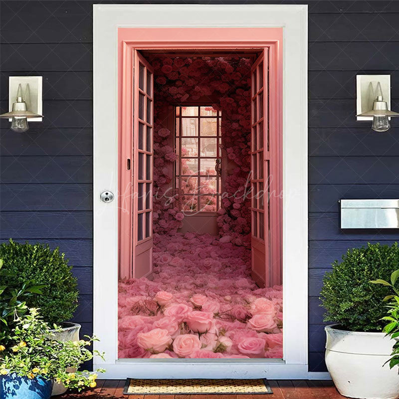 Lofaris Pink Room Romantic Rose Valentines Day Door Cover