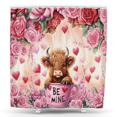 Lofaris Pink Rose Be Mine Cow Valentines Day Shower Curtain