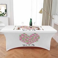 Lofaris Pink Rose Flower Green Leaves Stretch Table Cover