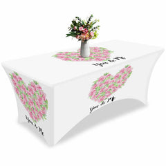 Lofaris Pink Rose Flower Green Leaves Stretch Table Cover