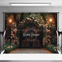 Lofaris Pink Rose Greenery Luxury Gate Wedding Photo Backdrop