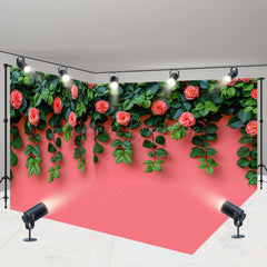 Lofaris Pink Rose Greenery Valentines Vibe Room Set Backdrop