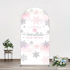 Lofaris Pink Silver Snowflake Baby Shower Arch Backdrop